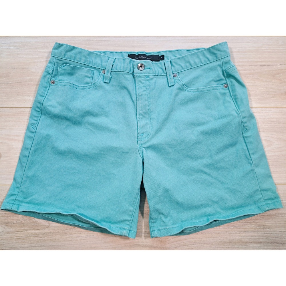 Calvin Klein Jeans Y2K Womens Teal Green Denim Shorts Stretch size 12